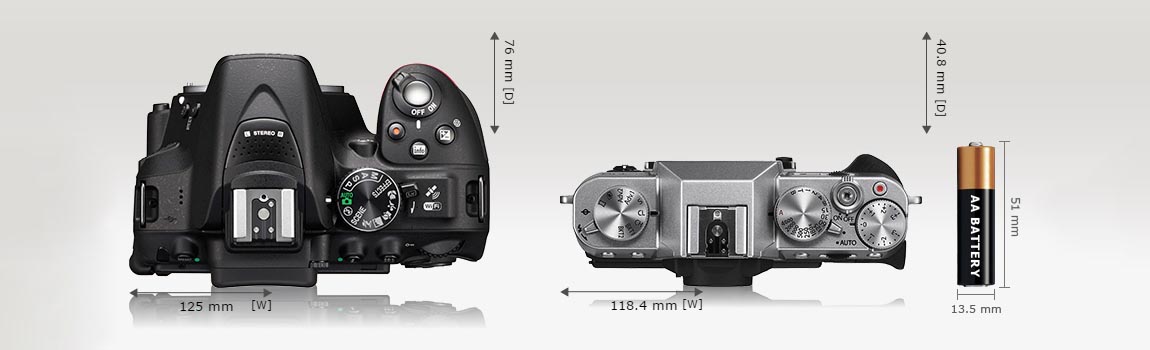 Сравнение размеров фотоаппаратов Nikon и Fujifilm
